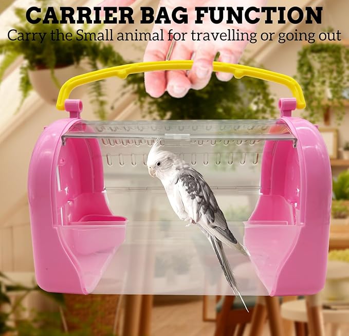 kathson Hamster Cage Travel Carrier Portable Cage with Water Bottle Outgoing Cage and Adjustable Strap Pet Cage for Small Pet Hedgehog Sugar Glider Squirrel Mice（Pink）