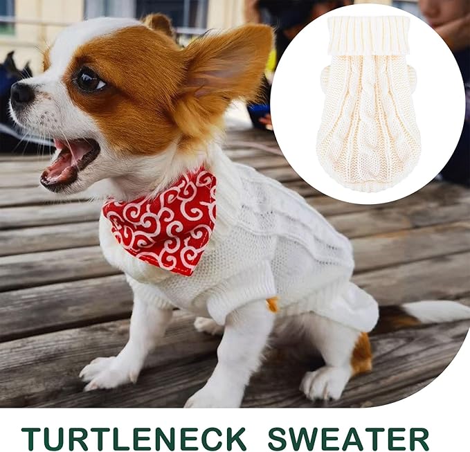 2 Pack Dog Sweaters for Small Dogs, Chihuahua Yorkie Sweater, Puppy Clothes Winter Warm Pullover Clothing, Pet Cat Cold Weather Puppy Cold Outfits (Beige+Purple Large)