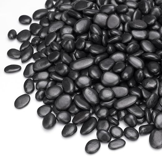 Pulovin 10 lbs Black Pebbles for Indoor Plants, Succulent, Bamboo, Vase, 3/8" Plant Rocks for Pots Indoor, Small River Rocks Decorative Pea Gravel, Highly Polished