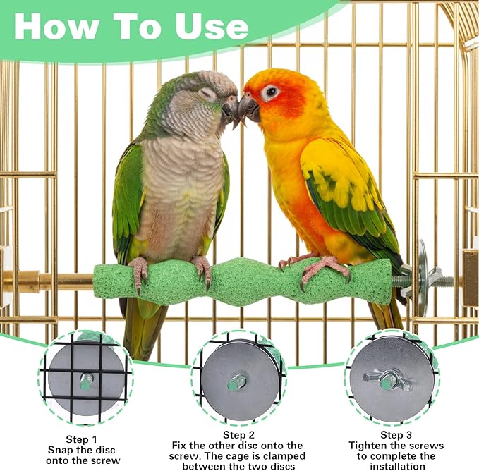 2pcs Bird Beak Grinding Stone, Parrot Stand Nail Trimming Stick Anti-Slip Parakeet Cage Accessories Platform Foot Claws Trimmer Chewing Parrot Toys for Parakeets Cockatiels Hamsters (Pink, Green)