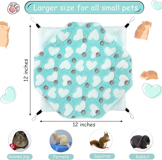 Boao 2 Pcs Guinea Pig Rat Hammock Guinea Pig Hamster Ferret Hanging Hammock Accessories for Small Animals Chinchilla Parrot Sugar Glider Ferret Squirrel (Mint Green, Pink, Heart Pattern)
