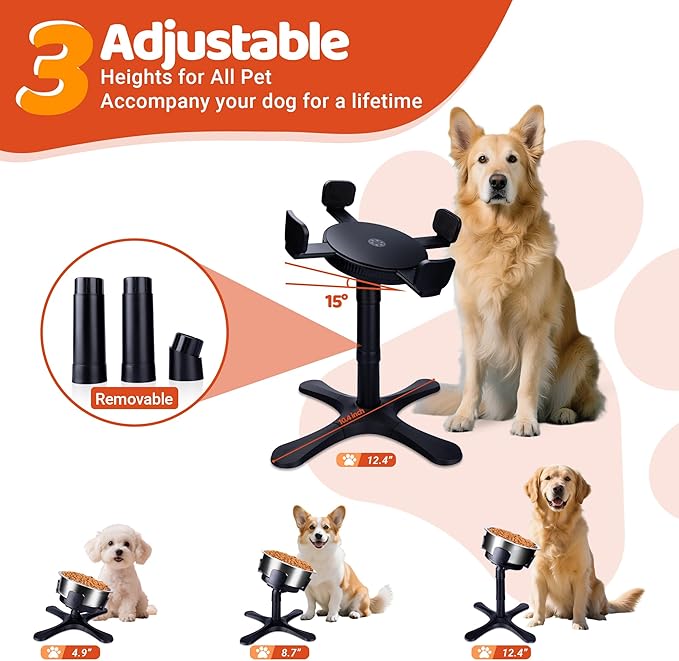 Elevated Adjustable Dog Bowl Feeding Stand, 3 Heights and Tiled Ajudst, Compatible with Moost Feeding Bowls, Great for Medium Large Dogs(1 Pack-C)