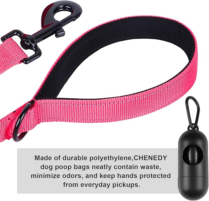 Dog Leash, Short Dog Leash, Leashes for Large Breed Dogs,Traffic Padded Handle- Reflective Training Lead, Perfect for Medium to Large Dogs(24 Inch, Pink)