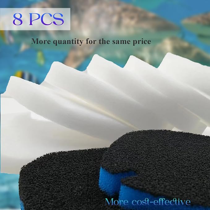 PurifyLogix Canister Filter Pads for AMOSIJOY 172/225/264/265 GPH Aquarium | 8PCS Replacement Filter Media for Coospider-Repta, for AMOSIJOY 172/225/265/264GPH, 6 Fine Floss Pads & 2 Carbon Filter Pads