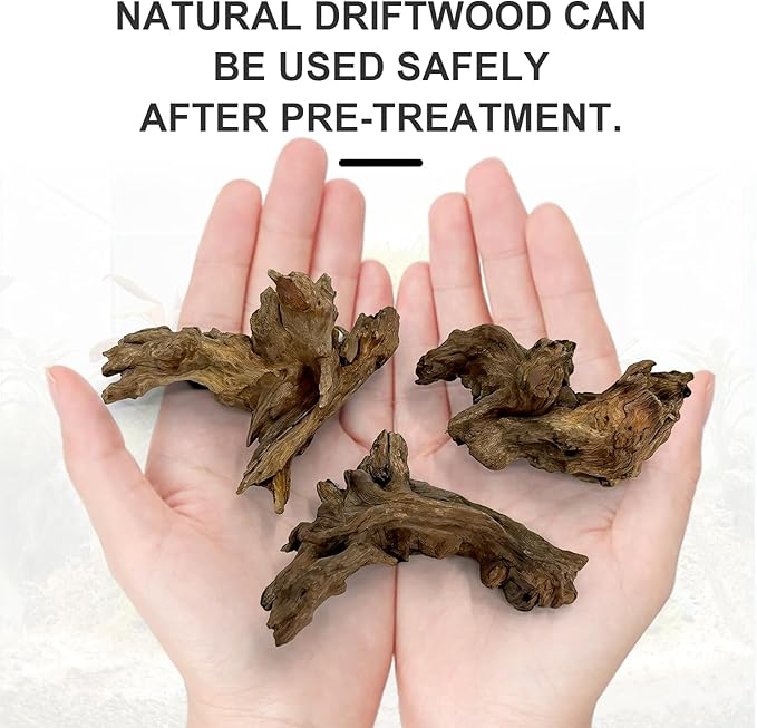 Aquarium Driftwood Decor Set - 1 Anubias Resin Model & 3Pcs Small Natural Driftwood 2-4 inch for Aquascaping, Fish Tank Landscape Design