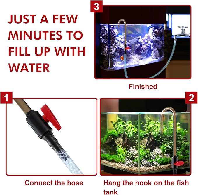 Dreyoo Aquarium Water Changer Hook with Flow Switch for 1/2 5/8 3/4 Hose | Suit for 1/2'', 5/8"3/4"Tubing, Curved Hands Free Design, Prevent Water Spill, Hot Bent PVC, Ideal for Freshwater Tank