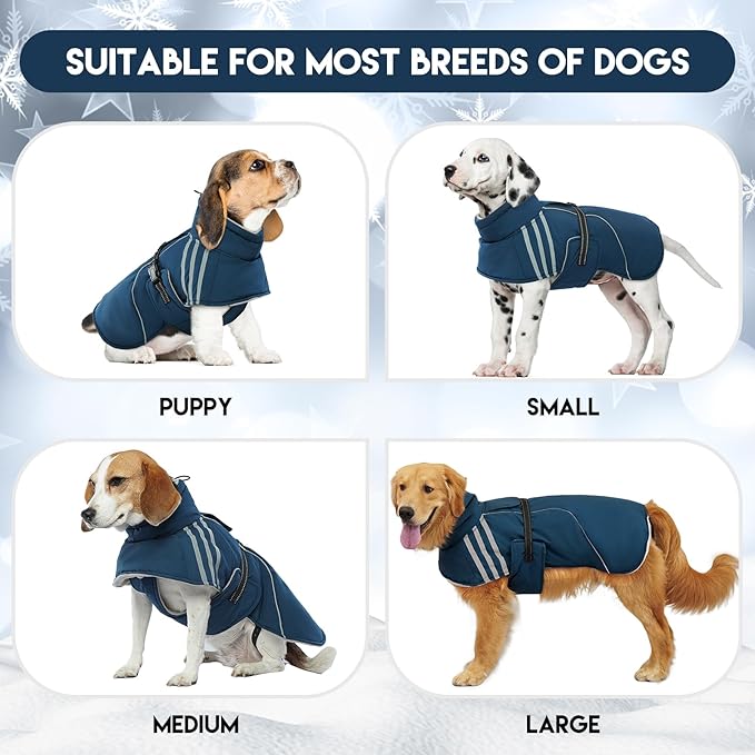 Warm Dog Coat, Reflective Adjustable Dog Jacket, Furry Turtleneck Winter Coat Thicken Dog Fleece Vest, Waterproof Windproof Dog Cold Weather Coats with Buckle for Puppy Small Medium Large Dogs