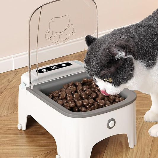 Automatic Cat Feeder with Timing Large Capacity, Automatic Feeder Wet Food with Non Tipping Base, Pet Dispenser Suitable for Cats Dogs Household Daily Feeding (Grey)