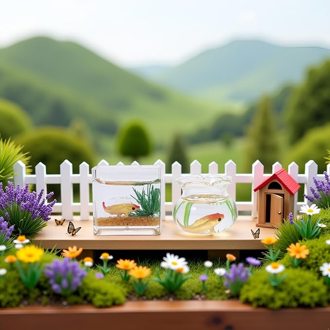 2Pcs 1/12 Scale Accessories Dollhouses Fish Tank，1: 12 Scale Miniature Fish Bowl Miniature Dollhouse Accessories for Garden Scene Decor Desktop Ornaments，Dollhouse Decor，Dollhouse Accessories