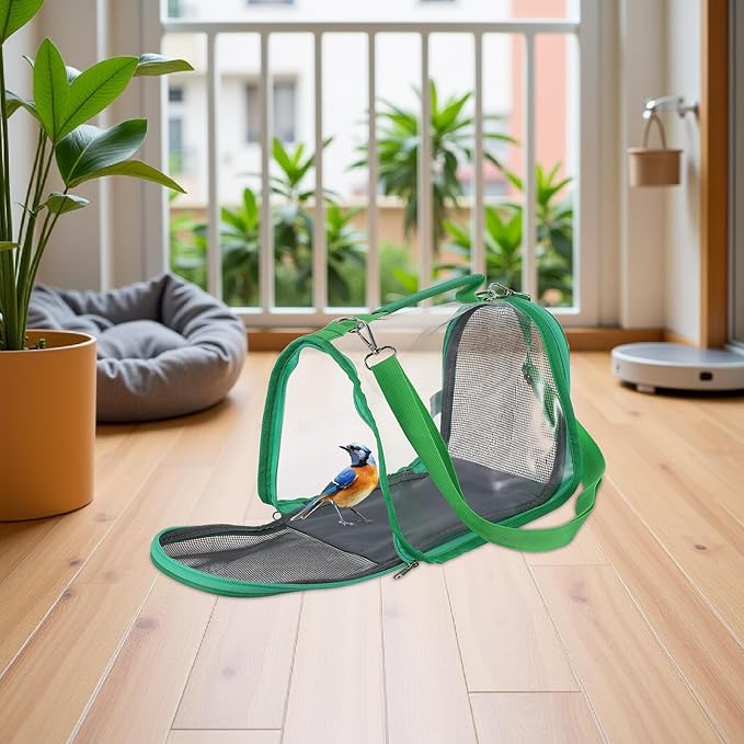 Happyyami Portable Small Bird Travel Carrier Cage with Handheld Bag, Lightweight Green Parrot and Lizard Outing Cage for Outdoor Transport and Vet Visits