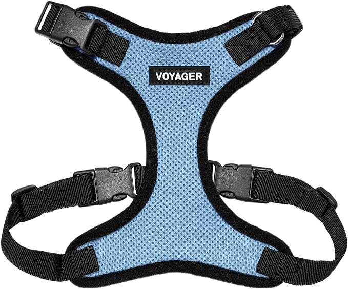 Voyager Step-in Pet Harness - All Weather Mesh, Adjustable Step in Harness for Cats and Dogs by Best Pet Supplies - Baby Blue/Black Trim, S