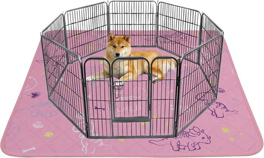 IEUUMLER Washable Pee Pads for Dogs, 1 Pack Non-Slip & Waterproof Pack Whelping Pad, Reusable Washable Puppy Potty Training Pad with Fast Absorbent for Playpen EU007 (Pink Dinosaur, 48"X48"-1pcs)