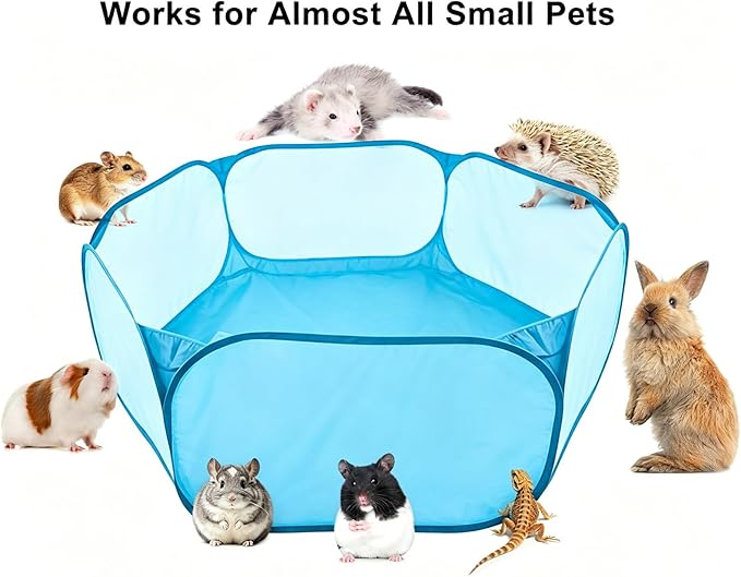 Small Animal Playpen, Portable 6-Sided Foldable Yard Fence for Rabbits, Hamsters, Chinchillas, Hedgehogs, High-Strength Steel Mesh Tent for Indoor & Outdoor Use (Blue)