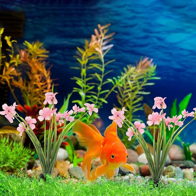 Balacoo 2 Pcs Pink Fish Tank Decor: Plastic Realistic Aquarium Plants | Silk Aquarium Plants for Betta Fish Tank Landscaping Decorations (Pink, 8.3 Inch)
