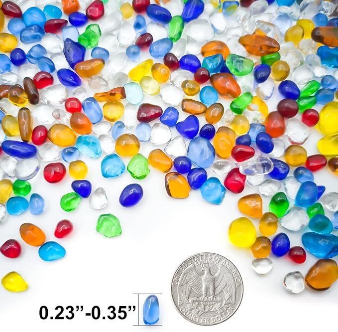 2 lbs/900g Colorful Clear Sea Glass Pebbles Aquarium Gravel Fish Tank Rocks Small, Irregular Glass Gems Stones Beads Marble Pebbles Rock Sand for Garden|Vase Filler|Fish Turtle Tank Decorations