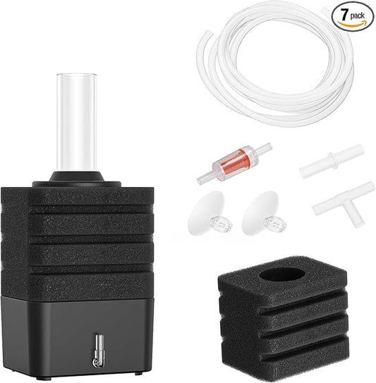 Moonorange Aquarium Bio Sponge Filter Kit, Super-Quiet Submersible Fish Tank Foam Filter with 1 Spare Sponge and Full Accessories, Suits Tanks Within 20 Gallon (S Kit)