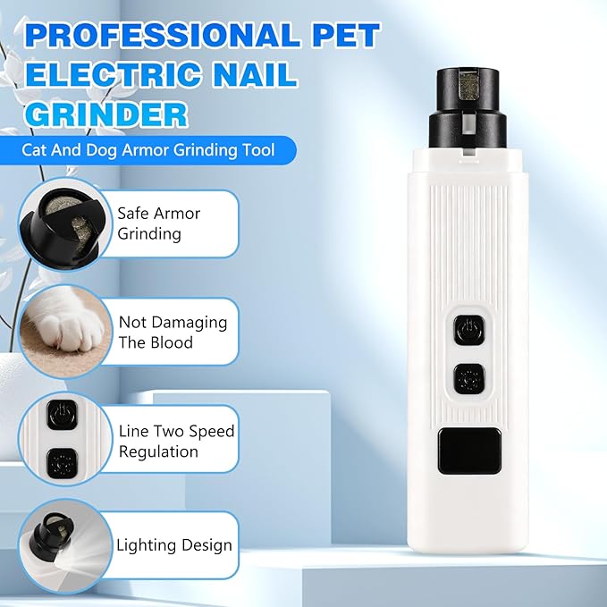 Cat Nail,2-Speed Electric Pet Nail Grinder, Safe Cut Cat Nail Trimmer Rechargeable Dog Nail Clippers with Light, Cat Nail Claw Clippers,Low-Vibration Ultra-Quiet for All Cats ＆Dogs (Black)