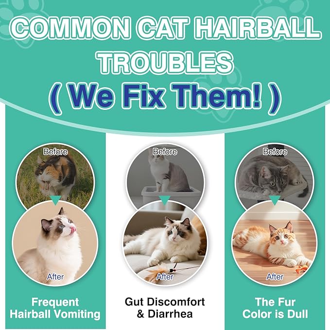 Cat Hairball Remedy Treats, 150 Soft Chews Cat Hair Ball Treatment Furball Control Relief Helps Eliminate and Prevent Hairballs for Indoor Cats Supports Skin and Coat Digestion Chicken Flavor