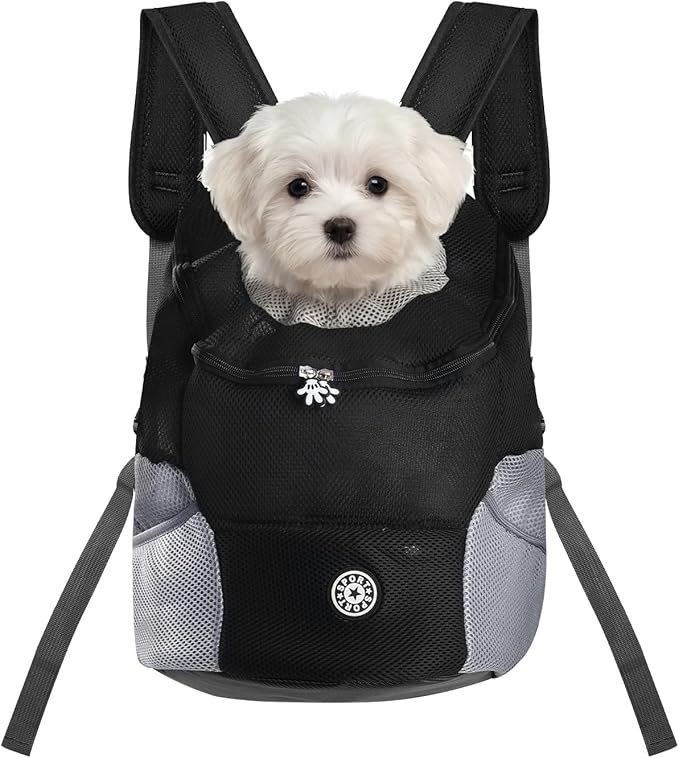 Adjustable Pet Dog Carrier Backpack,Ventilated Breathable Pet Carrier for Small Dogs Cats,Cat Carrier Backpack with Safety Belt for Travel Hiking Outdoor,Max 14 lbs,Black