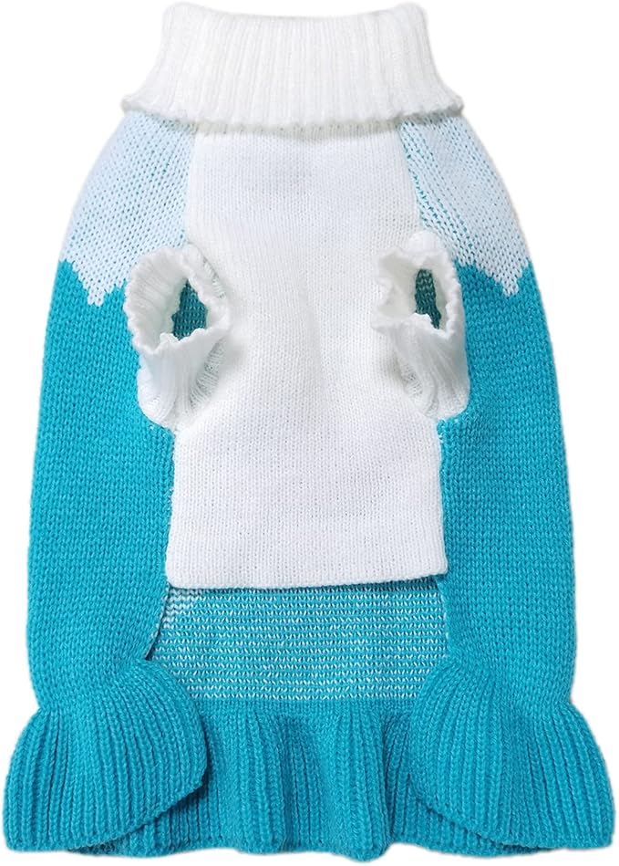 CHBORCHICEN Pet Dog Sweaters Classic Knitwear Turtleneck Winter Warm Puppy Clothing Cute Strawberry and Heart Doggie Sweater (XXS, Dress-Sky Blue)