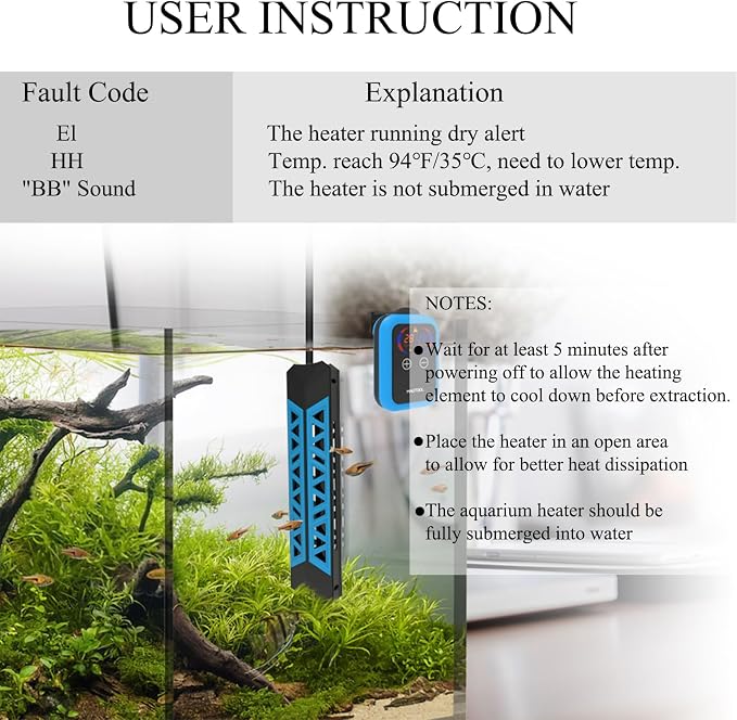 MagTool Aquarium Heater 100W-1200W Submersible with Digital Controller | For 40-55-75-94 gallon tanks, with over-temperature protection, auto shut-off for freshwater and saltwater aquariums.