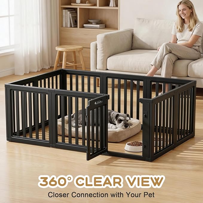 Dog Playpen, Clear Dog Pen, Dog Pen Indoor, Easy to Install and Remove Dog Play Pen, Puppy Playpen Suitable for Dogs, Cats,Dog Playpen Indoor(Black, 23.6 inch Height, 10 Panels)