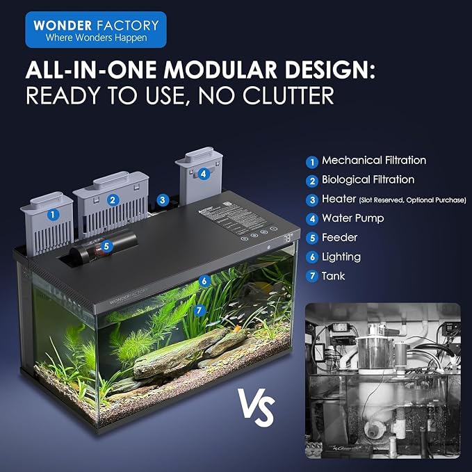 5 Gallon Smart Fish Tank App-Controlled Glass Betta Aquarium Starter Kit | Auto Feeder, 7 Colors LED Light, Temperature Display, Dual Filtration Quiet Pump, Download Free App 'SmartLIfe'