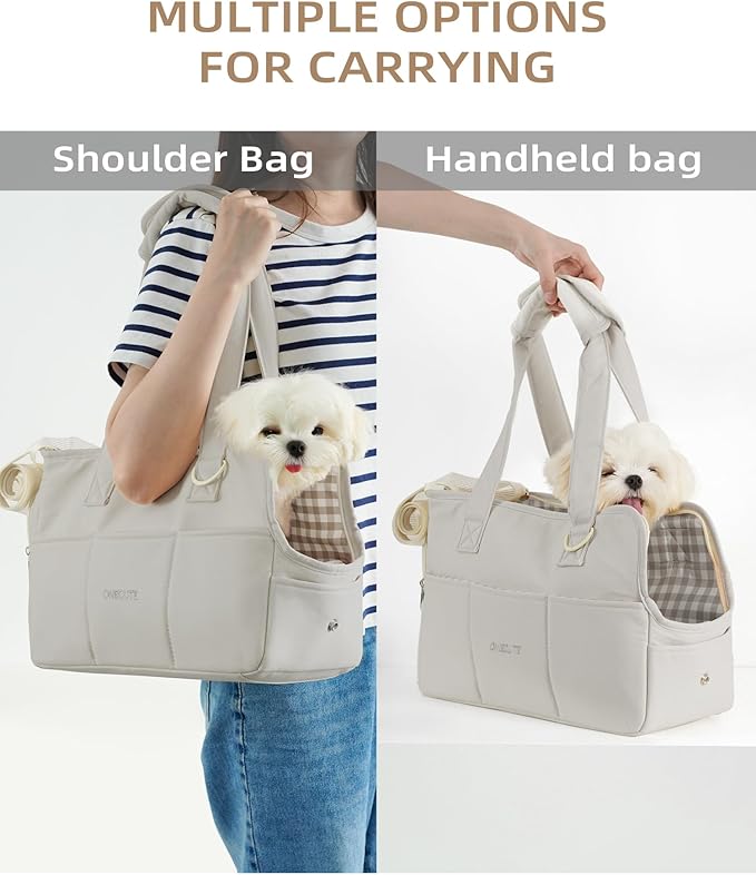 ONECUTE Dog Purse Carrier for Small Dogs Rabbit cat with Large Pockets, Cotton Bag, Dog Carrier Soft Sided, Collapsible Travel Puppy Carrier (Grey, 13.6" L x 6.5" W x 10" H)