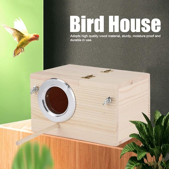 Parakeet Nesting Box, Bird Nest Breeding Box with Perch Wood Bird Cage Bird Nest Bird House for Cage Parrots Mating Box Wood Breeding Box for Cockatiel Parrots and Other Small Birds, 12x12x19.5cm