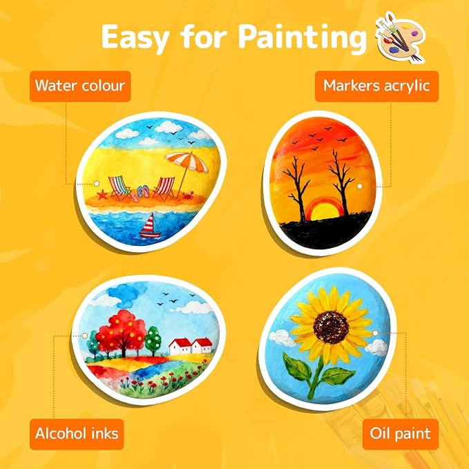 Simetufy 2"-3" 15 Pcs River Rocks for Painting Flat Smooth for Crafts | Natural Stones for DIY, Kindness Rocks Garden Decoration