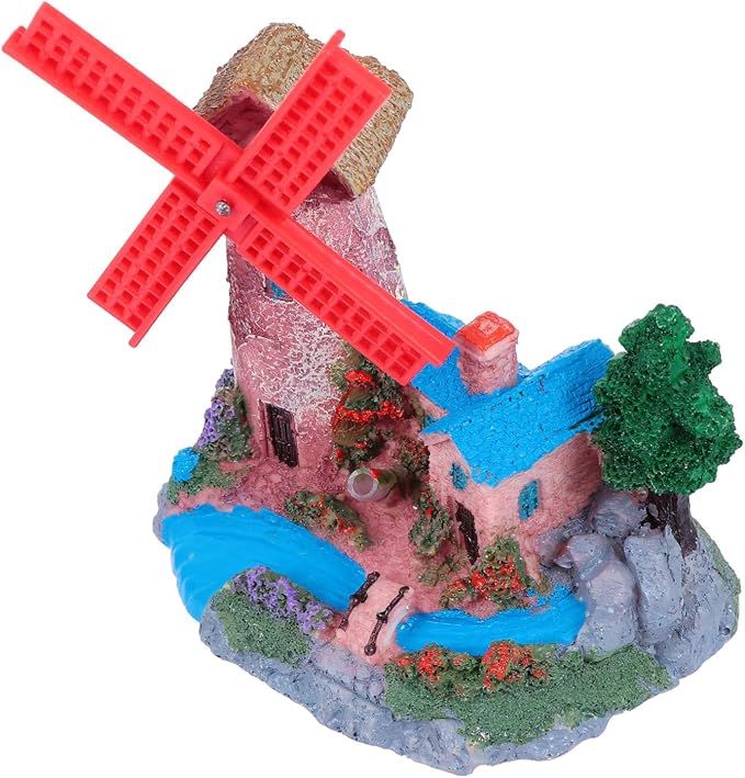 FOMIYES Fish Tank Windmill Ornament Home Decoration Fish Tank for Betta Fish Castle Aquarium Ornament Fish Hiding Cave Lizard Hideout Cinnamon Sticks Leopard Print Beard Resin, 12x7cm