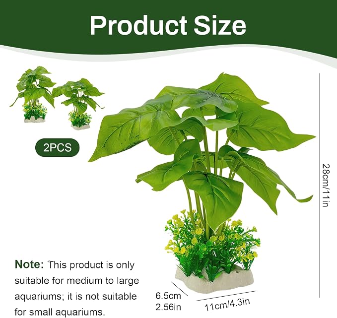 Silk Aquarium Plants 2-Pack 11in Tall for Medium to Large Tanks | Soft non-toxic silk, weighted base, bendable stems, no maintenance, ideal for 20+ gal tanks.