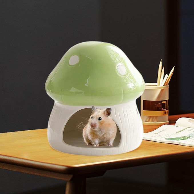 Ceramic Hamster House Guinea Pig Hideout Outdoor Creative Sturdy Habitat Hideaway House for Rats Chipmunk Squirrels, Green