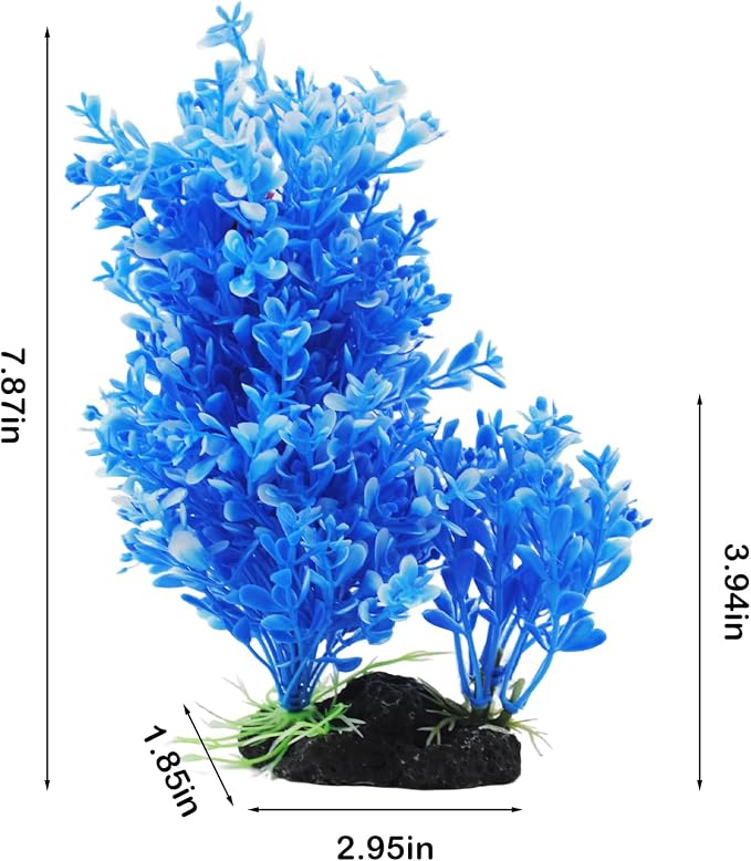PINVNBY Artificial Plants for Betta Fish Tank,Plastic Aquarium Plant with Resin Base Realistic Goldfish Tank Aquatic Plants Decoration(Blue)
