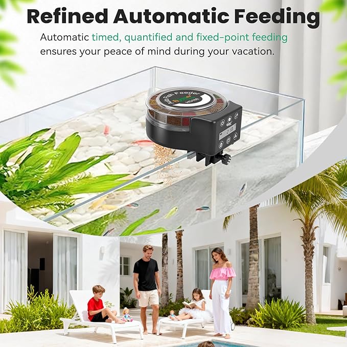 hygger Automatic Fish Feeder for Aquarium: Auto Fish Food Dispenser with LED Display & Timer, Precision Auto Aquarium Vacation Feeder for Fishes with 3 AA Batteries for Betta Turtle Goldfish