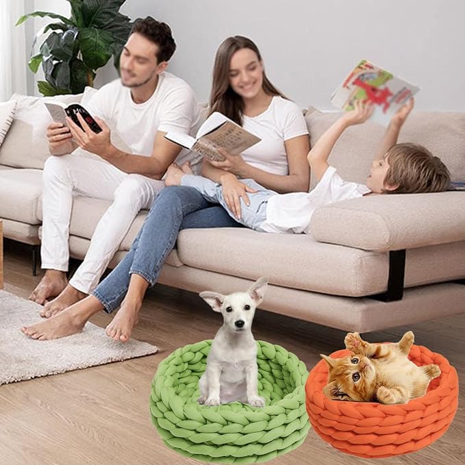 Woven Dog Bed Basket, Knitted Cotton Cat Bed Round Washable Woven Cat Pet Bed Chunky Dog Basket, Orthopedic, Chunky Knit Dog Nest,Dog Bed,Dog Cave,Dog Bedding(Red 1,23")
