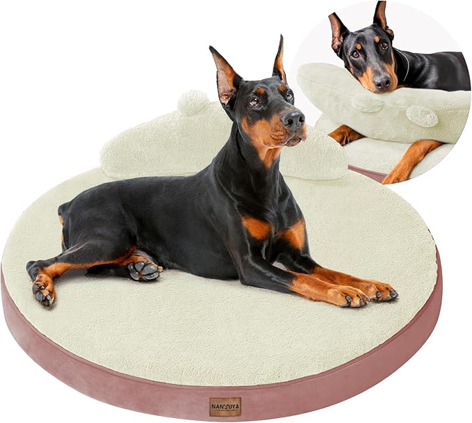Large Dog Bed Orthopedic Dog Beds for Jumbo Large Dogs with Washable Removable Cover Waterproof Pet Beds with Pillow-Beige and Pink