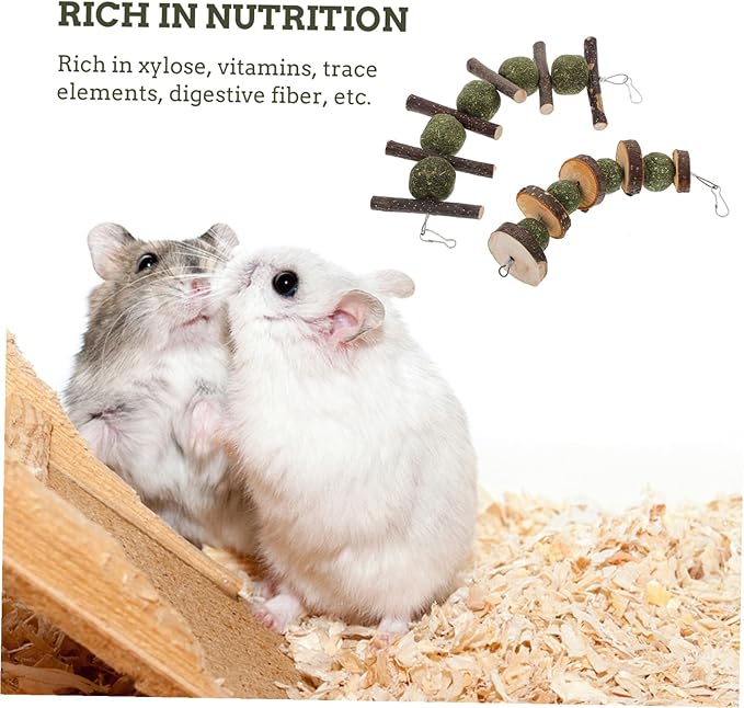 2 Pcs Apple Wood Pet Chewing Sticks Healthy Molar for Hamsters Rabbits Small Furry Animals Interactive Plaything with Natural Grass Components