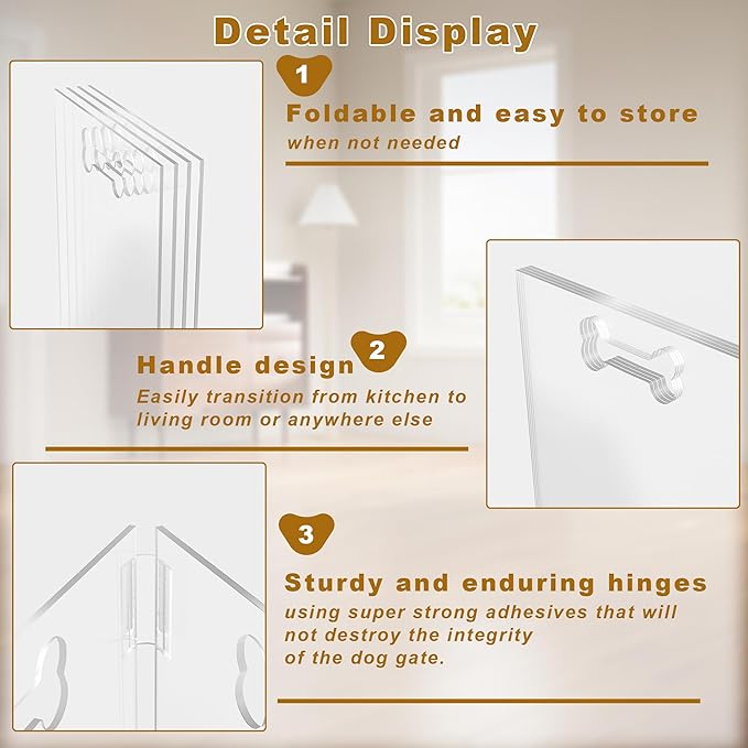 Clear Acrylic Dog Gate, 3 Panel 72" W x 31.5" H, Transparent Freestanding Pet Playpen Indoor, Foldable Pet Fence Barrier for Doorway with Handle/Support Feet