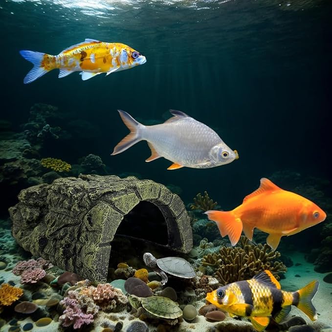 Reptile Hideout Cave, Aquarium Fish Hide Cave Decoration, Small Turtle Basking Platform Resin Rock Fish Tank Hides Habitat Decorations Reptile Hideout Nest Habitat