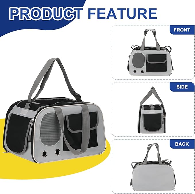 Pet Dog Carrier, Portable Expandable and Ventilated, Oxford Cloth Cats and Small Animals Travel Bag 17.72" Up to 16.5 Lbs, (Black), Intended for Hiking/Camping/Traveling