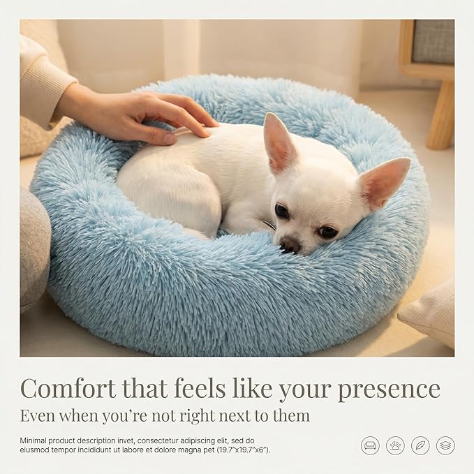 Calming Donut Dogs Beds for Small Dogs Washable,19inch Fluffy Round Puppy Bed for Puppies,Cats & Toy Breeds with Raised Rim,Fits up to 15 lbs Pets,Washed Blue