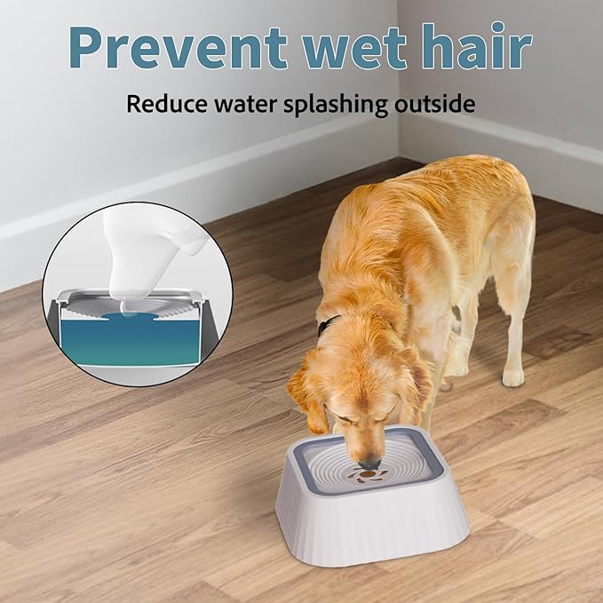 Dog Water Bowl,No Spill Water Bowl for Dogs 45oz Large Capacity,Safety Foam in the Dog Bowl, No Spill Bowl for Elevated Design Mess Proof is Easy to Clean, is Suitable for All Pets