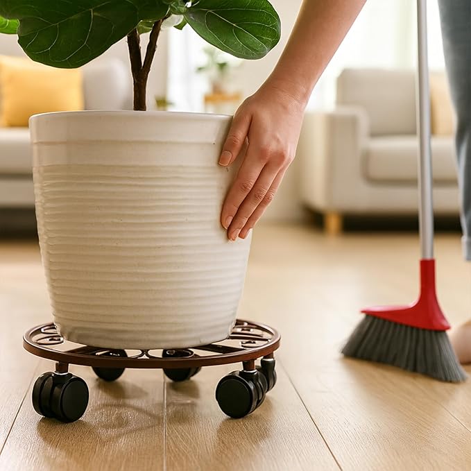 5 Packs 16” Plant Caddy with Wheels Large Metal Plant Stand with Wheels for Indoor and Outdoor Plants Rolling Plant Stand with Casters Heavy Duty Plant Dolly Roller Caddy, Bronze