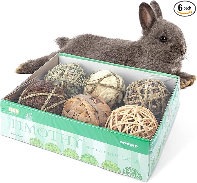 andwe Small Animals Play Balls Rolling Chew Toys & Gnawing Treats for Rabbits Guinea Pigs Chinchilla Bunny Degus - Pet Cage Entertainment Accessories