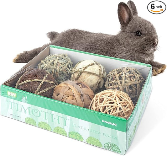 andwe Small Animals Play Balls Rolling Chew Toys & Gnawing Treats for Rabbits Guinea Pigs Chinchilla Bunny Degus - Pet Cage Entertainment Accessories