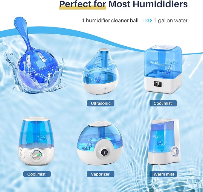 12 Pack Humidifier Tank Cleaner Balls compatible with All humidifiers | Humidifier Cleaner Balls for Fish Tanks, Purifies Water, Prevents Hard Water Build-Up Reduces Scale to improve Humidification