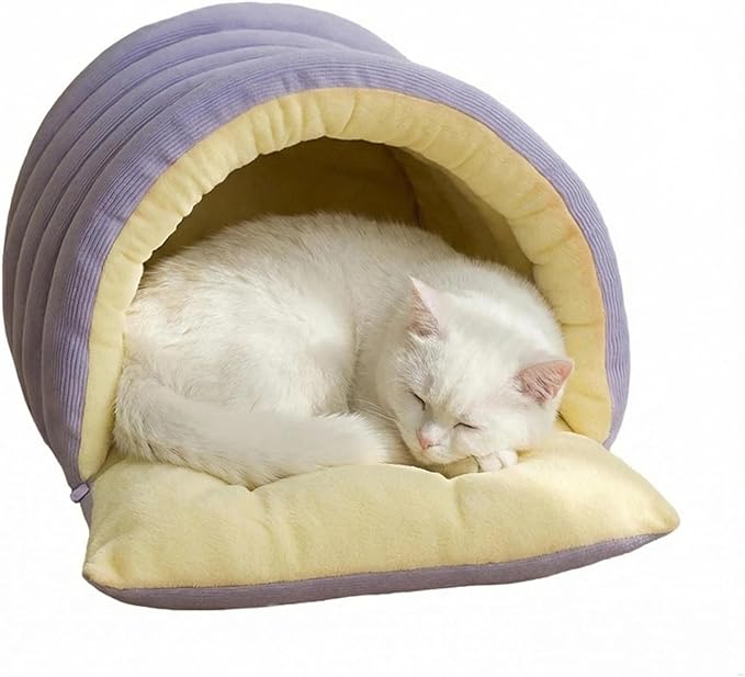 Cat Cave Bed for Indoor, Cat Sleeping Bag,2-in-1 Detachable Cat Bed with Zipper & Snap Buttons, Washable Covered Kitty Tent with Soft Arctic Fleece, Warm Calming Pet Bed for Small Dogs & Cats(Purple)