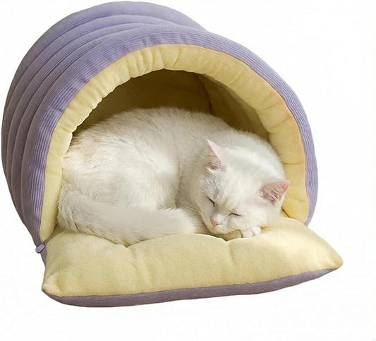 Cat Cave Bed for Indoor, Cat Sleeping Bag,2-in-1 Detachable Cat Bed with Zipper & Snap Buttons, Washable Covered Kitty Tent with Soft Arctic Fleece, Warm Calming Pet Bed for Small Dogs & Cats(Purple)