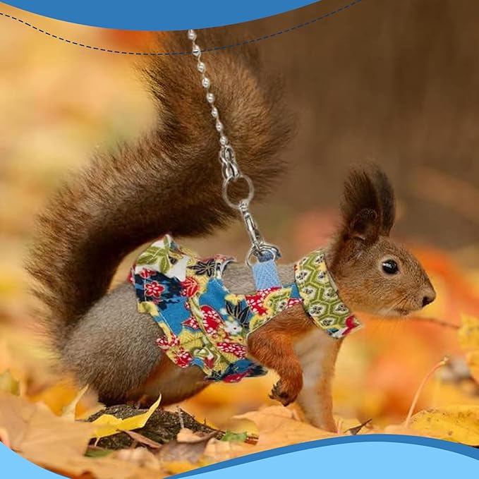 Guinea Pig Harness Skirt Clothes and Leash, Adjustable Hamster Ferret Harness and Leash Set, No Pull Walking Vest for Ferrets, Chinchillas and Similar Small Animals (flowercolor S